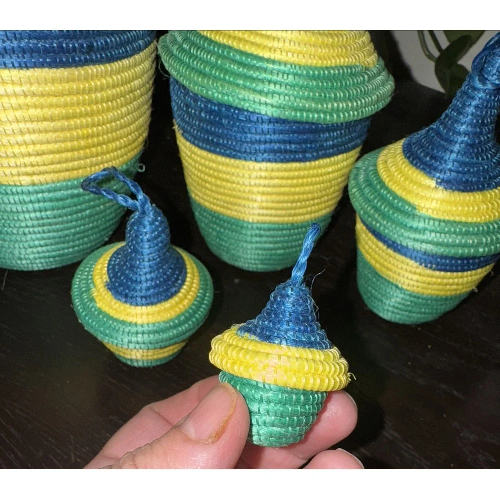 Set of 5 Nesting‎ Baskets Blue Yellow and Green